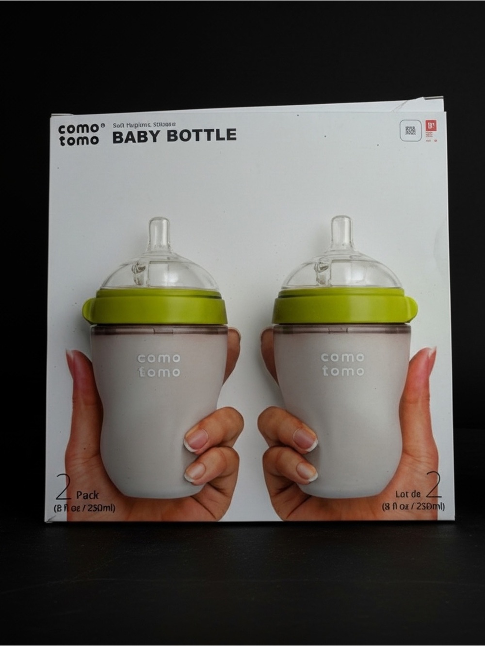 Comotomo Green & Gray Baby Bottle 2-Pack